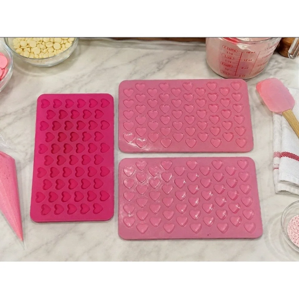 Silicone Candy Chocolate Molds Mini Heart Pink 3 Pc Set Sugarcraft Valentine